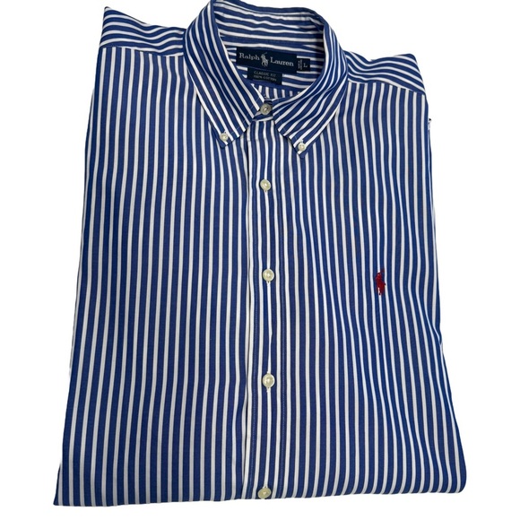 Ralph Lauren Men’s Classic Fit Blue/White Striped Button Down Shirt Sz L - Picture 1 of 11
